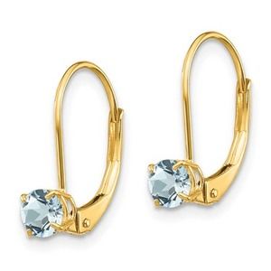 Real 14K Yellow Gold Women's Aquamarine March Gemstone Leverback Earrings